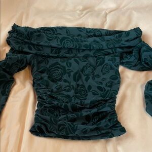 Wild Fable Dark Green Off-Shoulder Floral Blouse